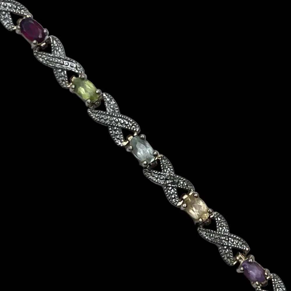 Designer Victoria Townsend Signed Tennis Bracelet Multi Gemstone Sterling Silver